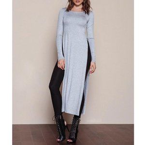 NEW High slit maxi long sleeve top grey